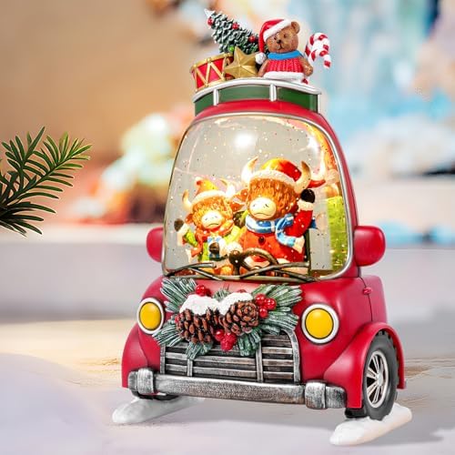 Christmas Snow Globe Lantern with 8 Holiday Music, Christmas Water Snow Globe USB/Battery Powered 6H Timer, Glitter Snowfall Two Bison Scene for Family Friends (Two Bison) - Image 6