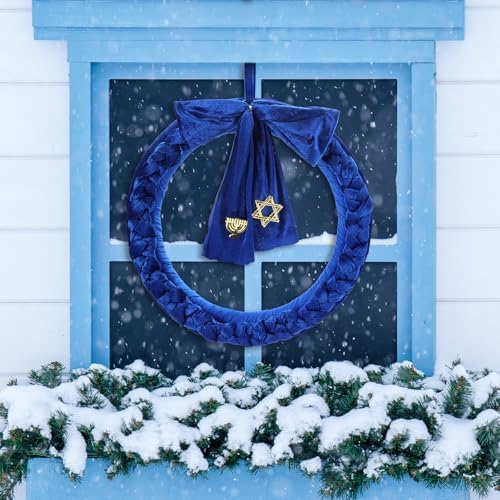Daifunli 22 Inch Hanukkah Velvet Wreath with Bow Blue Door Decoration - Image 6