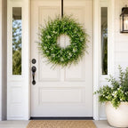 26 Inch Artificial Boxwood Wreath with White Flowers, Large Greenery Wreath - Image 7