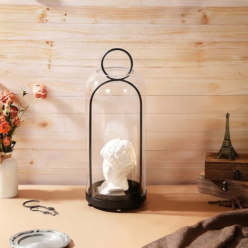 16" High Versatile Modern Metal Hurricane Lantern with Handmade Sturdy Glass Dome in Black for Pillar Candle & Plants, Industrial, Farmhouse, Shabby Chic (Black, 6.3:x16.5) - Image 3