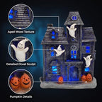 YAKii Halloween Decorations Lighted Haunted House Resin Halloween Village Houses with Ghosts and Pumpkins Battery Operated Glowing Spooky House Decor for Tabletop Mantel Shelf Indoor, 10.2 inch - Image 6
