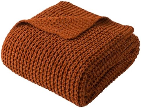 Waffle Knit Blanket Throw, Fall Caramel Throw Blanket for Couch, 50"x60" by BunnikinsClover