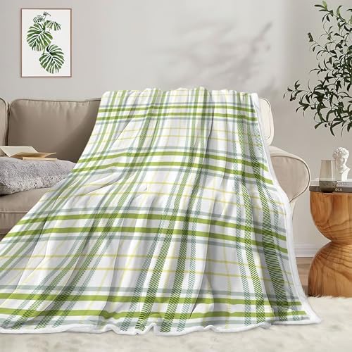 JAWO Buffalo Plaid Check Throw Blanket, Plaid Pattern Pastel Light St Patrick Theme Green Checkered Gingham Cozy Bed Couch Blanket, Soft Comfy Fleece Flannel Throws Blankets Livingroom Bedroom Decor - Image 6