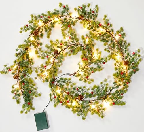 Christmas Garland with Lights, 6Ft Prelit Garland, Battery Operated, 2 Pack by Brightown