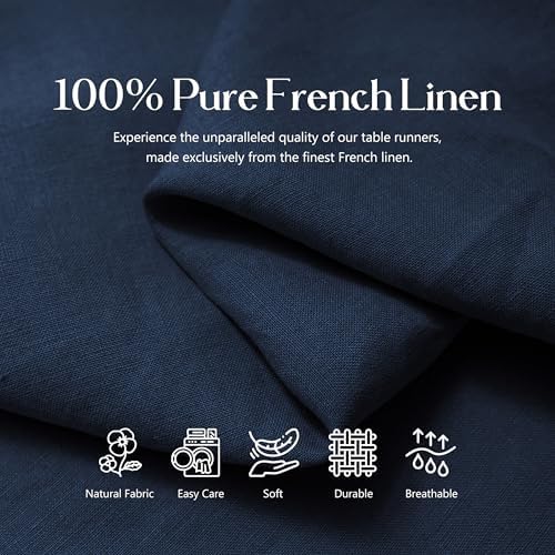 100% Pure French Linen Table Runner (Navy,14x120 Inch) - Image 3