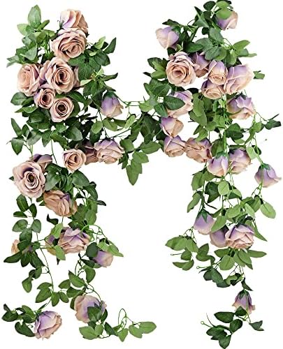 FiveSeasonStuff Smoky Purple Rose Silk Flower Garland Artificial Flowers Decoration Hanging Floral Décor for Wedding Baby Shower Birthday Party Garden 29 Ft 4 Pack by FiveSeasonStuff