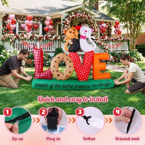 7.2Ft Valentines Inflatables Outdoor Decorations Love Letters Cuddling Cats, LED Blow Up Yard Garden Decor for Wedding Proposal Anniversary, Waterproof Lawn Display with 6 Stakes - Image 5