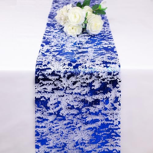 2 Pcs Royal Blue Table Runner, Glitter Metallic Foil Mesh Roll 108" - Image 3