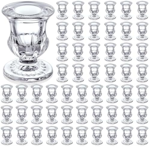 Foaincore 50 Pack Glass Taper Candlestick Holders Bulk, 2.5 Inch Clear by Foaincore