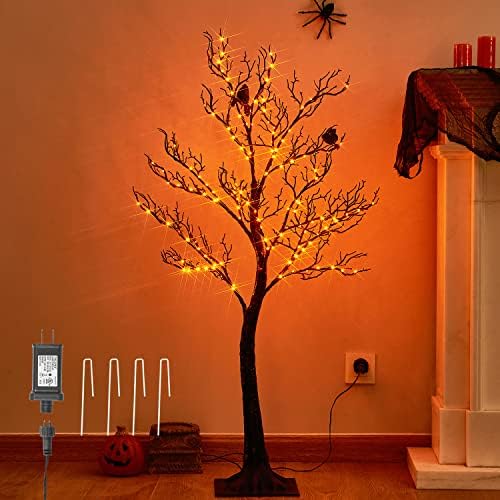 LITBLOOM Halloween Tree with Lights Plug in 4FT 150 Orange Fairy Lights, Lighted Black Spooky Tree for Indoor Outdoor Home Fall Halloween Decoration by LITBLOOM