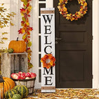 Glitzhome 60”H Welcome Sign with 4 Interchangeable Floral Wreaths for Front Door Porch Farmhouse Wooden Hanging Wall Sign for Seasons Spring Fall Harvest Thanksgiving Christmas - Image 4