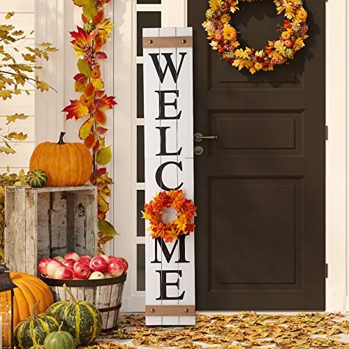 Glitzhome 60”H Welcome Sign with 4 Interchangeable Floral Wreaths for Front Door Porch Farmhouse Wooden Hanging Wall Sign for Seasons Spring Fall Harvest Thanksgiving Christmas - Image 4