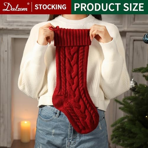 Dalzom® 4Pcs Personalized Christmas Stockings with Leather Patches Custom Name, 18” Premium Large Knitted Christmas Stockings for Kids, Family, Holiday and Fireplace Party Decoration - Image 3
