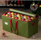 ZOBER Large Christmas Ornament Storage Box - Stores 128 3" Ornaments, With Dividers - Ornament Organizer Storage Box, Durable Christmas Containers Holder - Extra Pockets, Dual Zipper - Green - Image 2