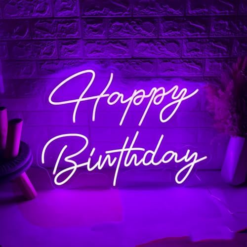 Happy Birthday LED Neon Signs Transparent Acrylic Lights Decor for Wedding Birthday Party Wall Home Bedroom Room Art Decoration with USB Light Modulator 5V by Unknown