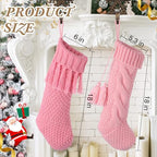steo spce 5 Pack Pink & White Farmhouse Christmas Stockings – Rustic Boho Vintage Cable Knit Set, Includes 3 Small 15” Pink and 2 Large 18” White Stockings for Fireplace Mantel Holiday Décor - Image 2