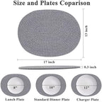 Oval Woven Placemats Set of 6, Boho Cotton Rope Braided Table Mats, 17x13 Inches Non Slip Heat Resistant Place Mats for Dining Room, Thick Hot Pads for Farmhouse Kitchen Table Decor. (Gray) - Image 2
