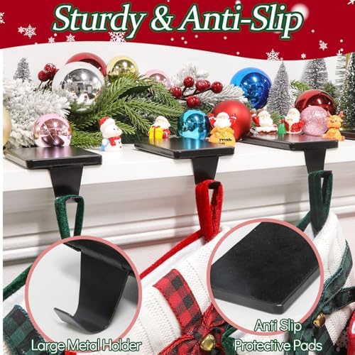 HMASYO Christmas Stocking Holders for Mantle Set of 4, Black Heavy Duty Iron Stocking Hangers Base, Low Profile Weighted Stocking Holder Hooks for Fireplace Tabletop Shelf Christmas Decoration - Image 4