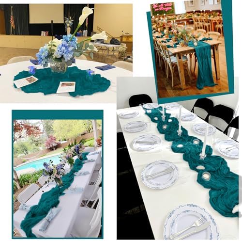 12 Pack Teal Table Runner 10Ft Cheesecloth Table Runner Rustic Gauze Table Runners Romantic Long Sheer Fabric Cheese Cloth Table Runners for Wedding Party Bridal Baby Shower - Image 6
