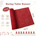 6 Pack Burgundy Farmhouse Table Runners Burlap Roll 13x84 inch - Image 3