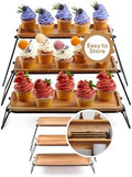Homesphere 3 Tiered Tray Stand - Acacia Wood 3 Tier Serving Tray, Cupcake, Cake, Charcuterie Boards & Food Stand, Dessert Table Display Set, Wooden Party Serving Platters with Foldable Metal Supports by Homesphere