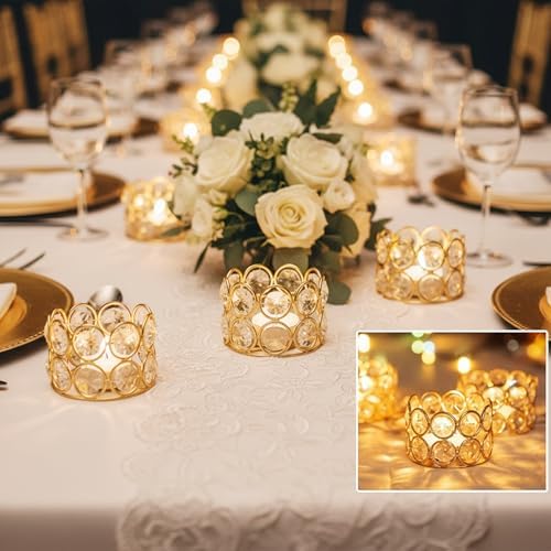 Pack of 20 Gold Crystal Tealight Candleholders - Candlestick Bowls Tea Lamp Candle Holders, Votive Candlestick Holders for Table Centerpieces, Diwali Decorations for Wedding Holiday Party Home Decor - Image 2