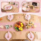 Pink Table Runner Placemat Napkin Rings Pillow Covers 4 Sets - Image 4