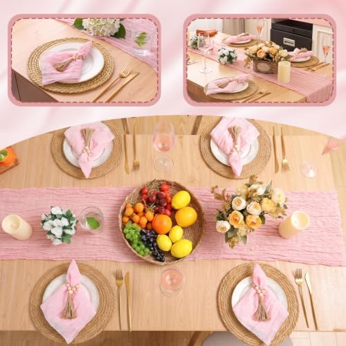 Pink Table Runner Placemat Napkin Rings Pillow Covers 4 Sets - Image 4