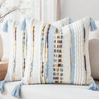 NUYECY Boho Throw Pillow Covers 18x18 Neutral Boucle Couch Pillow Cover Rainbow Striped Decorative Accent Pillow Case for Couch Bed Sofa Farmhouse Bedroom,Modern Funky,Set of 2 Light Blue Earth Tones by NUYECY