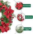 SHACOS Artificial Christmas Wreath 24" Poinsettia Flower Wreaths - Image 2
