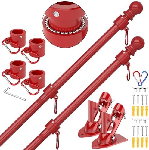 ZMTECH Flag Pole - Upgraded Bracket,(2 Packs) 6 FT Stainless Steel Flag Poles for Outside House, Residential or Commerical, Tangle Free Flag Pole Kit for American Flag (Without Flag, Red) by HighQualityGardeningTools