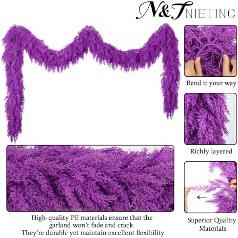 9Ft Halloween Cedar Garland,Purple Real Touch Soft Christmas Decorations - Image 6