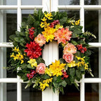Spring Summer Eucalyptus Wreaths for Front Door Outside 24Inch Door Yellow Daisy Wreath with Sunflower Peony Dahlia Green Leaves for All Season Indoor Outdoor Home Farmhouse Porch Wall Window Decor - Image 3
