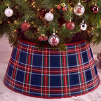24'' Christmas Tree Collar Navy Blue Tartan Plaid Velvet Christmas Decor by Unknown