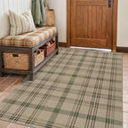 JTJ Easy Jute Plaid Rug 4x6, Beige & Sage Green, Washable Outdoor Rug by JTJ