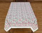 72x135 Inches Rectangle Hand Block Printed Cotton Tablecloth, Green Pink Floral Table Cloths Washable, Indian Table Linen for Halloween Christmas Outdoor Thanksgiving Gifts Home Decor Dinning Outdoor - Image 2