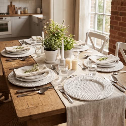 6 Pack Woven Round Rattan Chargers 13 Inch, White - Image 2