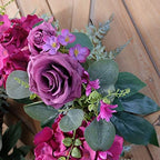 Artificial Purple Rose Wreaths 20 inches Front Door Wreath with Hydrangea Green Leaves Artificial Spring Wreaths Valentines Mother's Day Wreath for Wall Wedding Party Home Decor (Purple) - Image 6