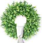 26" Artificial Eucalyptus Wreath with Sash for Front Door Decor(Green) by GLIDLION
