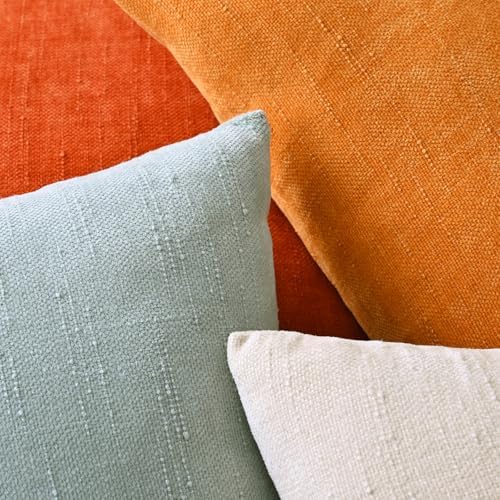 Set of 4 Soft Textured Decorative Throw Pillow Covers 18x18 Inch Cozy Farmhouse Cushion Cover Square Accent Pillow Cases for Bed Couch Sofa Living Room, Beige Aqua Burnt Orange - Image 6