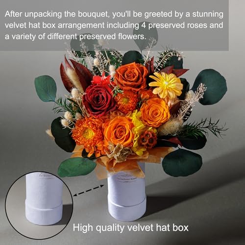 Perfectione Roses 4 Roses Mixed Bouquet for Mother's Day, Fall Flowers for Delivery, Preserved Flowers Birthday Gift for Women Mom Wife Grandma Her, Fall - Image 3