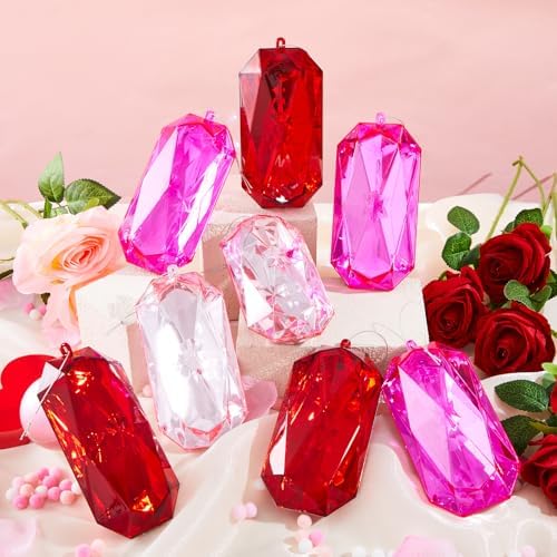 Syhood 8 Pack Jewel Ornament Bulk 5.7 Inch Red Pink Jewel Ornaments for Christmas Tree Glitter Acrylic Valentines Tree Ornaments for Wedding Holiday Party Decor(Rhombus,3 Colors) by Syhood
