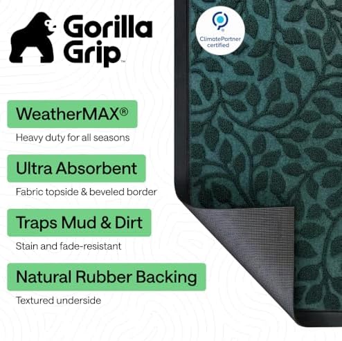 GORILLA GRIP WeatherMAX Door Mat, Indoor Outdoor Use, 35x23, Green Leaves - Image 2