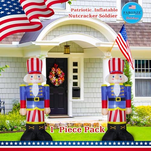 Patriotic Inflatables Independence Day 4th of July Nutcracker Solider Blow Up Holidays Party Front Door Garden Yard Lawn Decor Lighted Decoration (5Ft Patriotic Nutcracker) - Image 2
