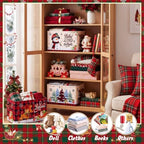 6 Pcs Large Christmas Storage Baskets, Buffalo Plaid Snowman Xmas Bins - Image 4