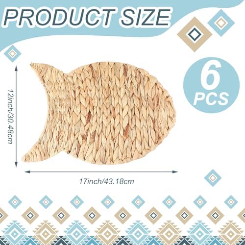 Set of 6 Fish Woven Placemats Water Hyacinth Nautical Placemats - Image 2