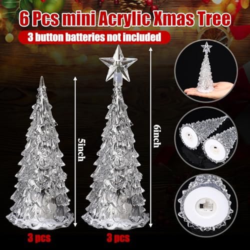 Glooglitter 6 Pcs Acrylic LED Christmas Tree, 5'', 6'' - Image 2