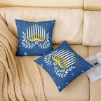 Erosebridal Hanukkah Hexagram Stars Throw Pillow Covers Six-Pointed Star Candlestick Pillow Cases 24X24 Inch for Sofa Bed Couch,Watercolor Candle Lights Decorative Cushion Covers, Blue and White 2Pcs - Image 2