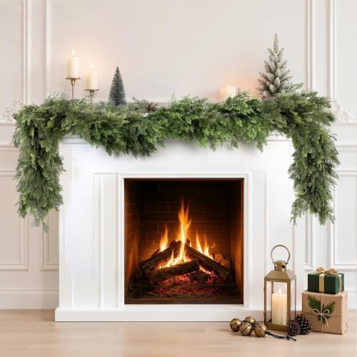 Christmas Garland 6FT Decorations Real Touch Cedar Cypress Pine Greenery Artificial Green Christmas Garland for Mantle, Fireplace, Table, Stairs, Door, Porch, Indoor Outdoor Decorations by WelcometoAttgreatWeHaveAlwaysFirmlyBelievedEndlessBloomsEndlessCreativity