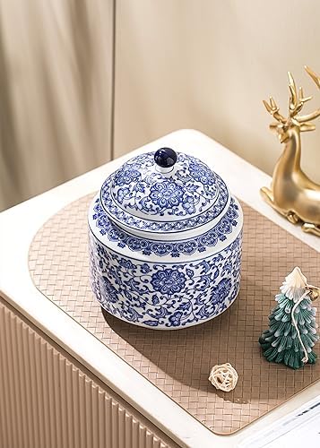 Blue and White Ginger Jar, Ceramic Chinoiserie Decorative Jars for Home, Office, Ginger Jar Vase Pocelain for Table, Living Room, Bookshelf, Mantle Fireplace, Centerpieces,7.5" - Image 3